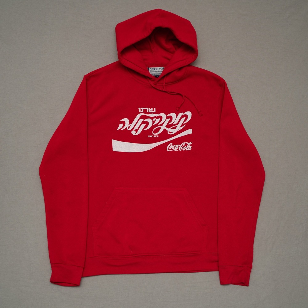 Vintage Red Coca Cola Hebrew Script Logo Hoodie Adult M‎ Bens Sportswear